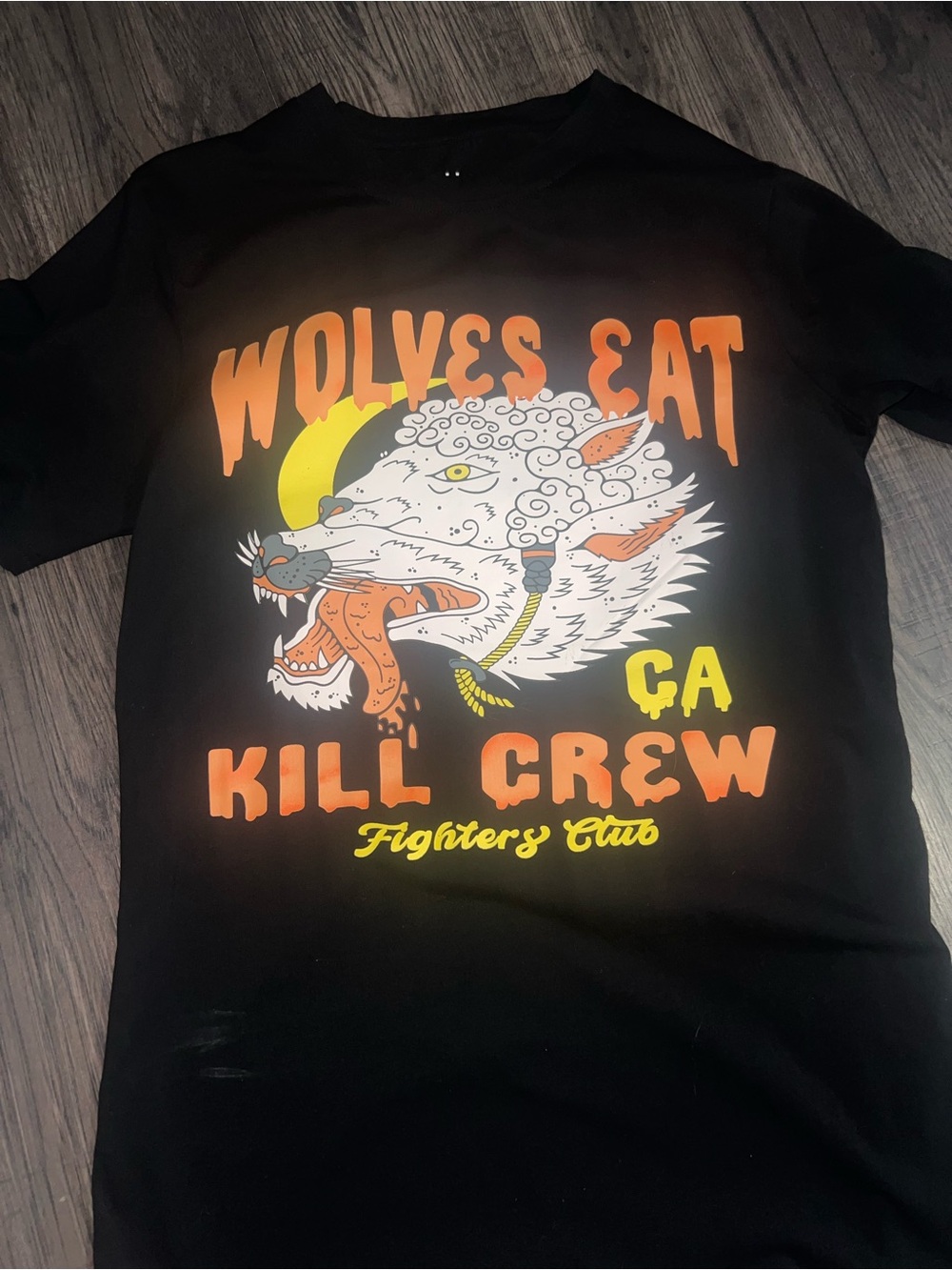 Kill Crew Black Graphic Tee with Orange and Yellow Print